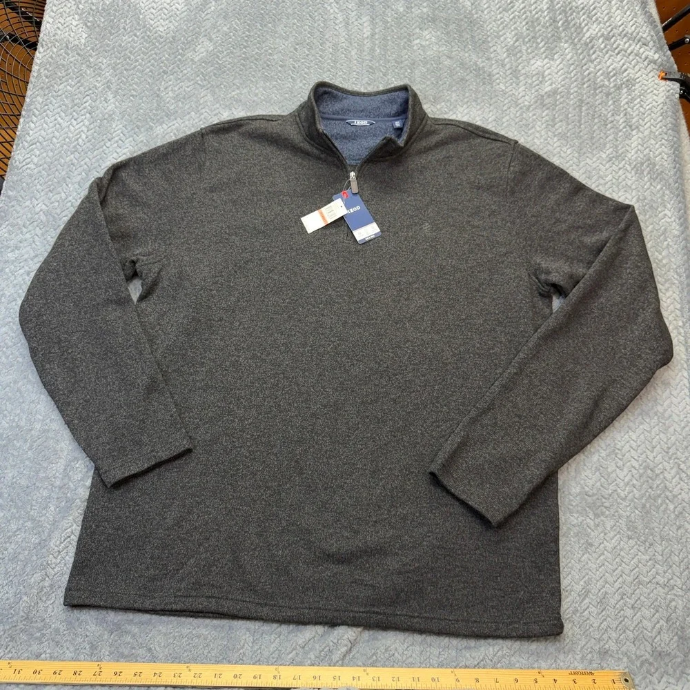 IZOD Quarter Zip Pullover Mens 3XLT Black Heather Big & Tall Soft Sweater NWT